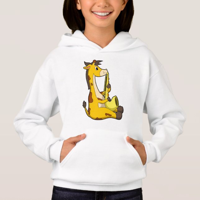 Giraffe at Music with Saxophone.PNG Hoodie (Front)