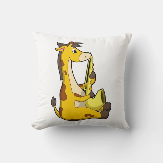 Giraffe at Music with Saxophone.PNG Throw Pillow (Front)