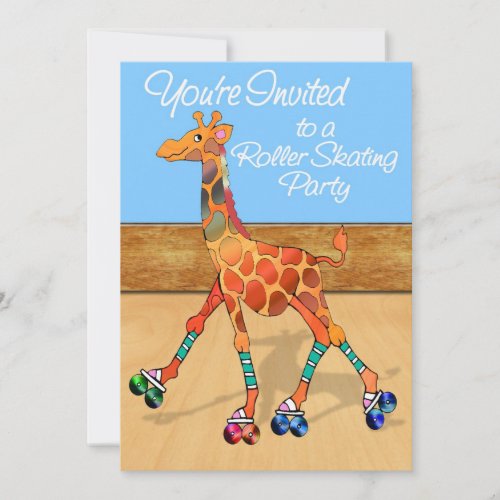 Giraffe at Roller Rink Party Invitation