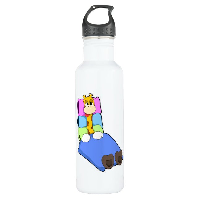 Giraffe at Sleeping with Blanket & Pillow Stainless Steel Water Bottle (Front)