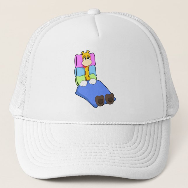 Giraffe at Sleeping with Blanket & Pillow Trucker Hat (Front)