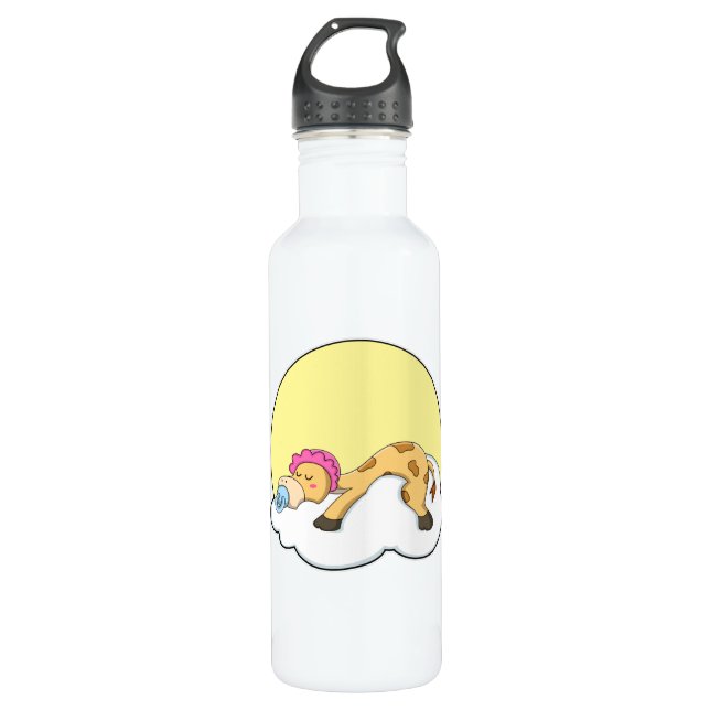 Giraffe at Sleeping with Cloud & Sun Stainless Steel Water Bottle (Front)