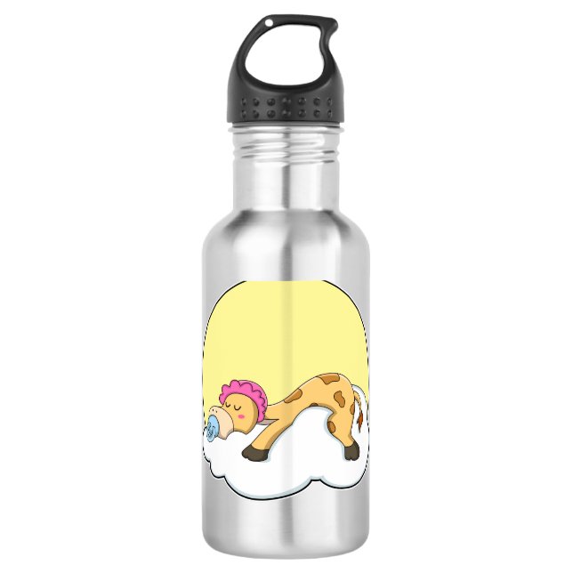 Giraffe at Sleeping with Cloud & Sun Stainless Steel Water Bottle (Front)