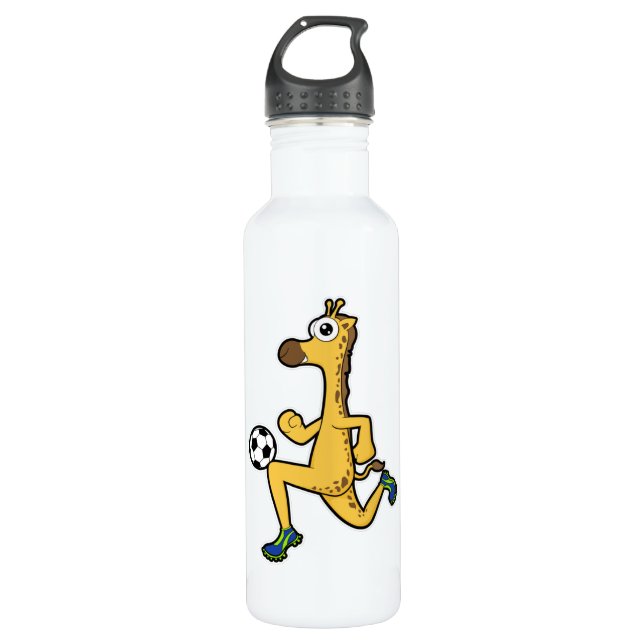Giraffe at Soccer Sports Stainless Steel Water Bottle (Front)