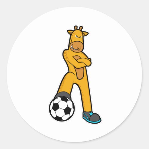 Giraffe at Sports with Soccer ball Classic Round Sticker