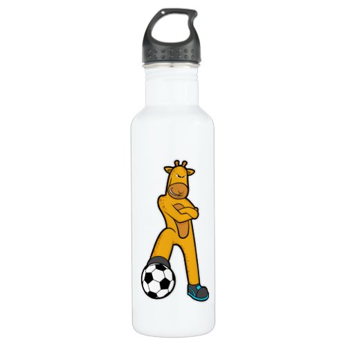 Giraffe at Sports with Soccer ball Stainless Steel Water Bottle