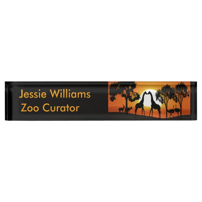 Giraffe at sunset desk name plate (Front)
