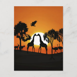 Giraffe at sunset postcard