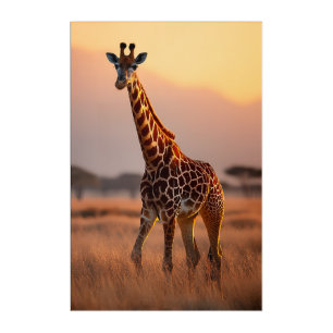 Giraffe at Sunset – Wildlife Illustration Acrylic Print