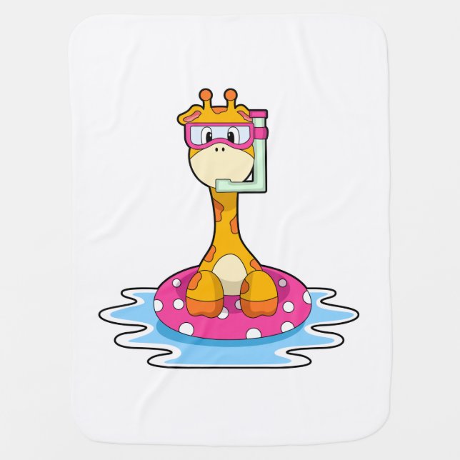 Giraffe at Swimming with Snorkel Baby Blanket (Front)