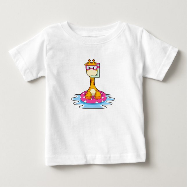 Giraffe at Swimming with Snorkel Baby T-Shirt (Front)