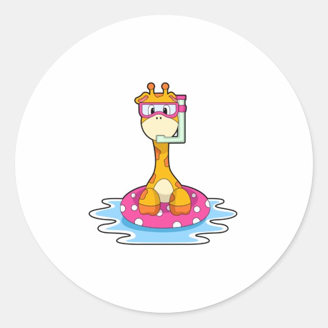 Giraffe at Swimming with Snorkel Classic Round Sticker (Front)