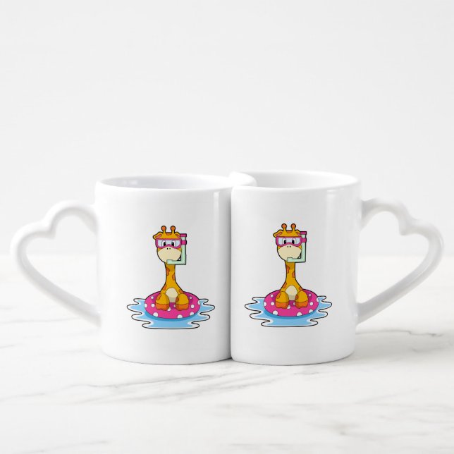 Giraffe at Swimming with Snorkel Coffee Mug Set (Front Nesting)