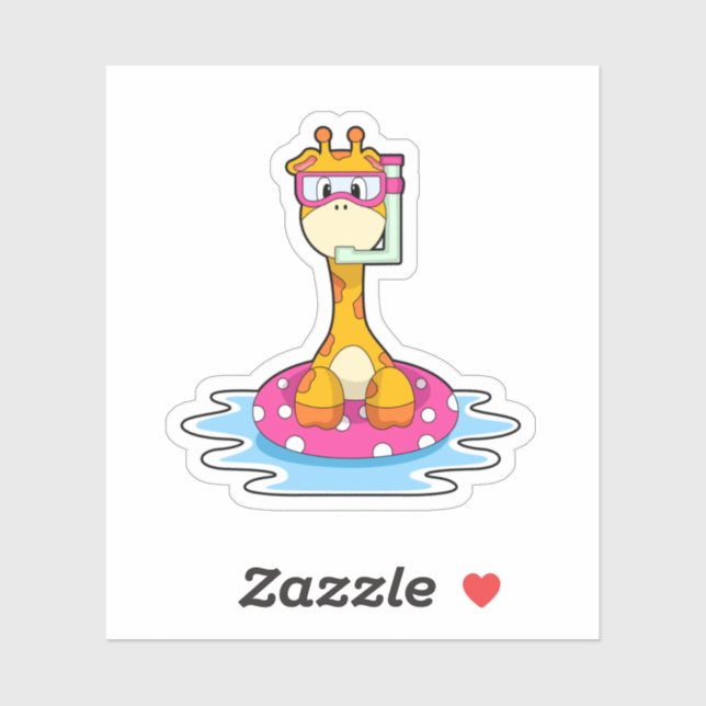 Giraffe at Swimming with Snorkel Sticker (Sheet)