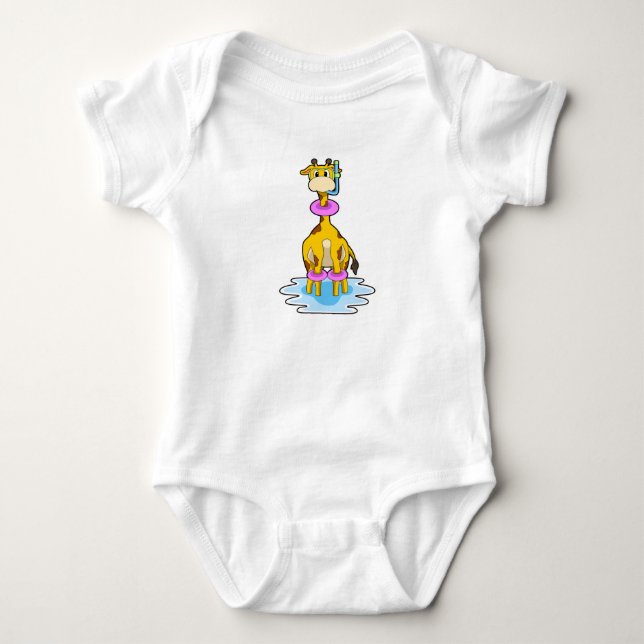 Giraffe at Swimming with Swim ring Baby Bodysuit (Front)
