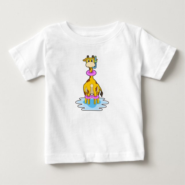 Giraffe at Swimming with Swim ring Baby T-Shirt (Front)