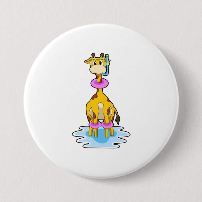 Giraffe at Swimming with Swim ring Button (Front)
