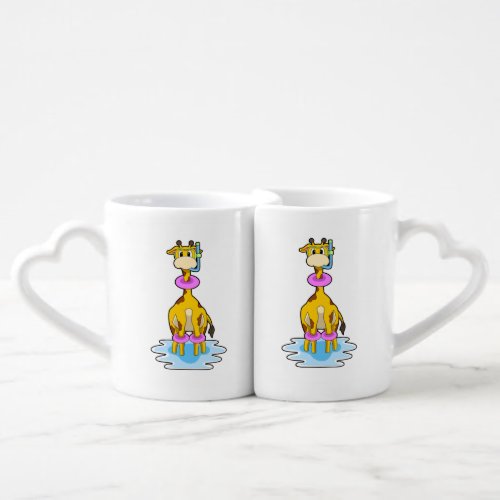 Giraffe at Swimming with Swim ring Coffee Mug Set