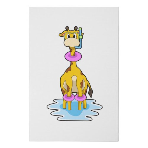 Giraffe at Swimming with Swim ring Faux Canvas Print