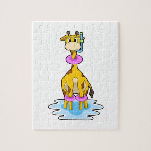 Giraffe at Swimming with Swim ring Jigsaw Puzzle