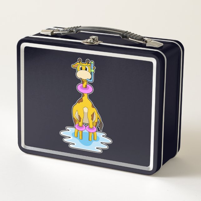 Giraffe at Swimming with Swim ring Metal Lunch Box (Front)