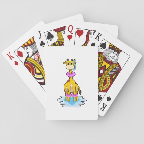 Giraffe at Swimming with Swim ring Playing Cards