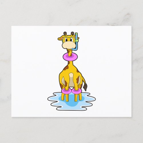 Giraffe at Swimming with Swim ring Postcard