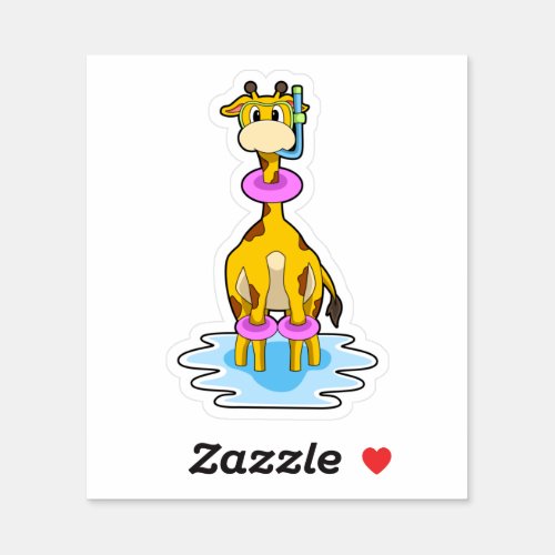 Giraffe at Swimming with Swim ring Sticker