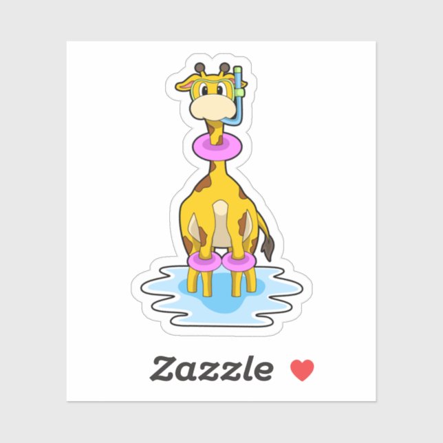Giraffe at Swimming with Swim ring Sticker (Sheet)