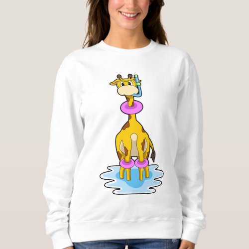 Giraffe at Swimming with Swim ring Sweatshirt