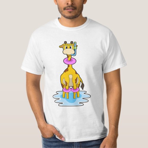 Giraffe at Swimming with Swim ring T_Shirt