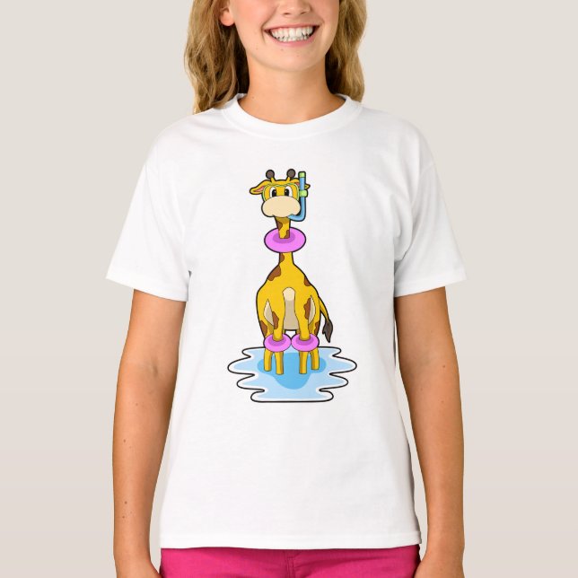 Giraffe at Swimming with Swim ring T-Shirt (Front)