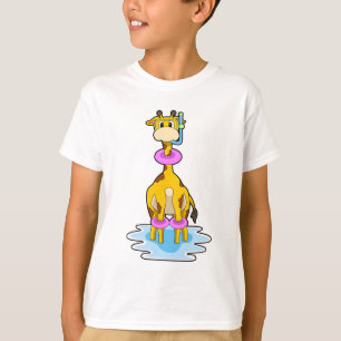 Giraffe at Swimming with Swim ring T-Shirt