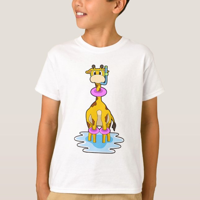 Giraffe at Swimming with Swim ring T-Shirt (Front)