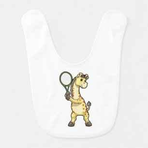Giraffe at Tennis with Tennis racket Baby Bib