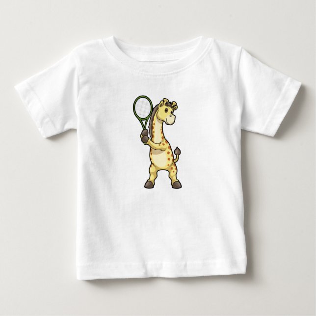 Giraffe at Tennis with Tennis racket Baby T-Shirt (Front)
