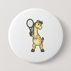 Giraffe at Tennis with Tennis racket Button
