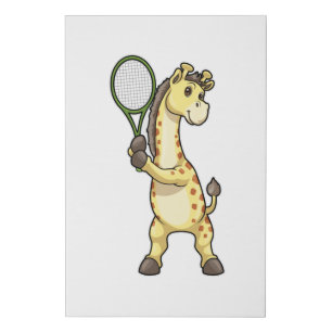 Giraffe at Tennis with Tennis racket Faux Canvas Print