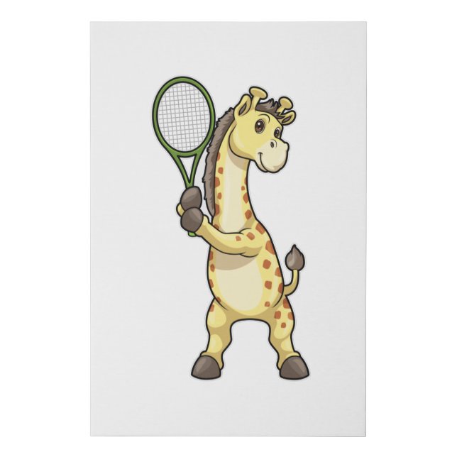 Giraffe at Tennis with Tennis racket Faux Canvas Print (Front)