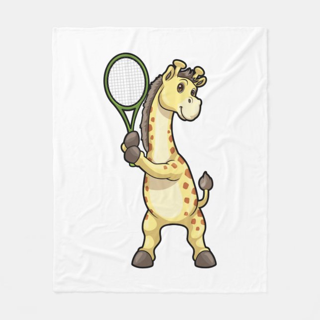 Giraffe at Tennis with Tennis racket Fleece Blanket (Front)