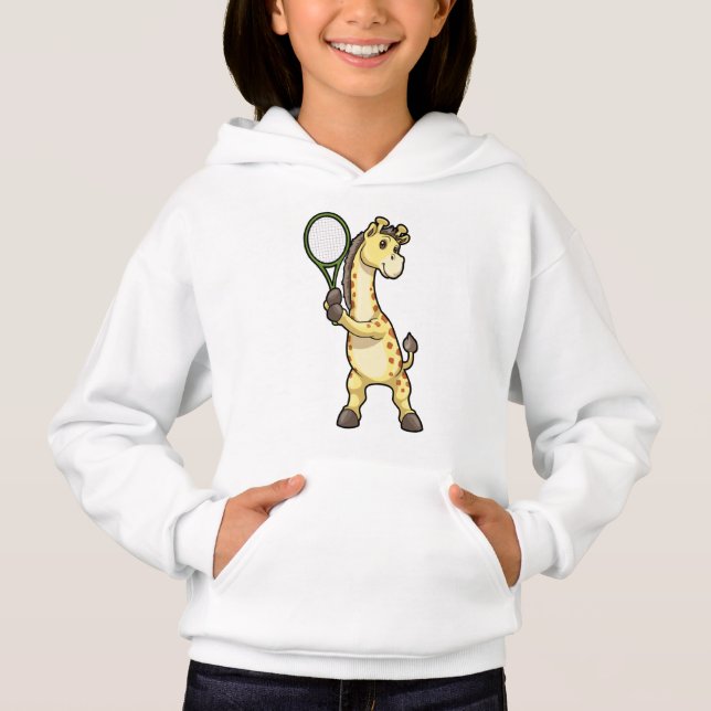 Giraffe at Tennis with Tennis racket Hoodie (Front)