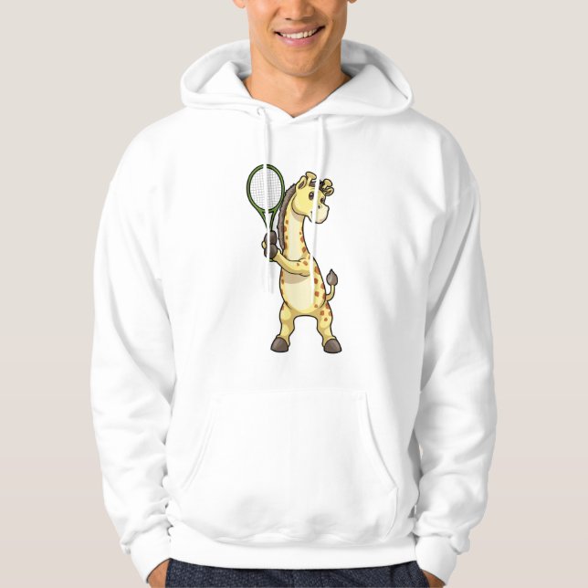 Giraffe at Tennis with Tennis racket Hoodie (Front)