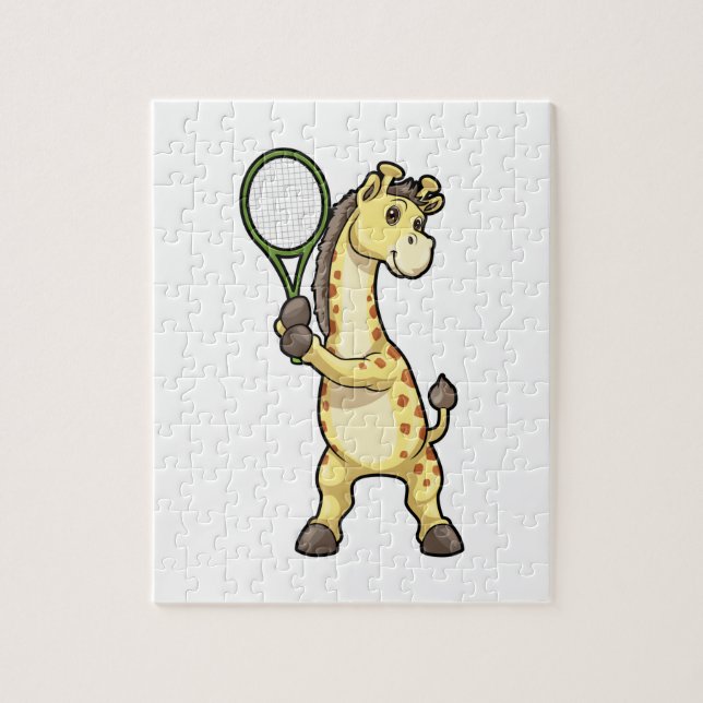 Giraffe at Tennis with Tennis racket Jigsaw Puzzle (Vertical)