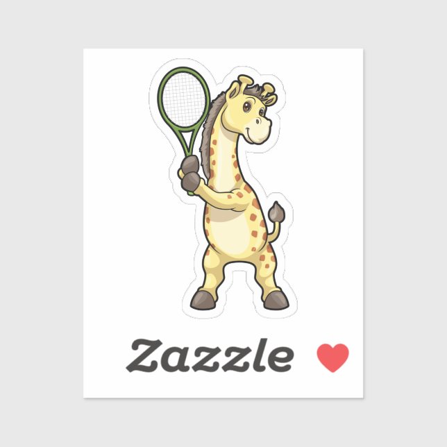 Giraffe at Tennis with Tennis racket Sticker (Sheet)