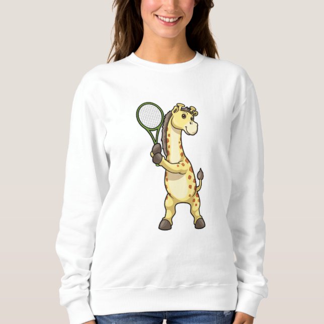 Giraffe at Tennis with Tennis racket Sweatshirt (Front)
