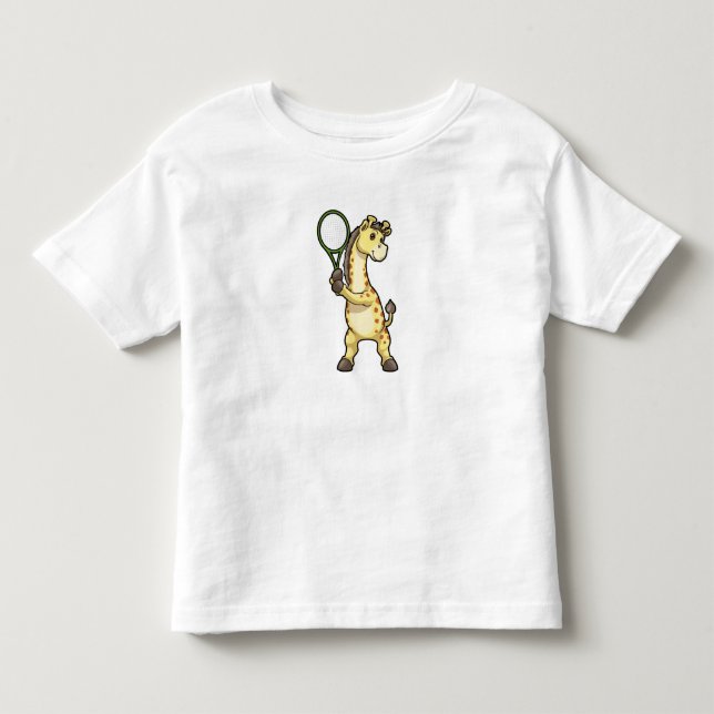 Giraffe at Tennis with Tennis racket Toddler T-shirt (Front)