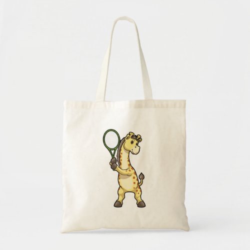 Giraffe at Tennis with Tennis racket Tote Bag