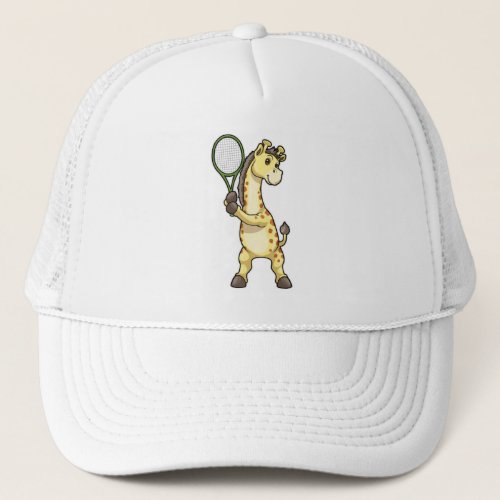 Giraffe at Tennis with Tennis racket Trucker Hat