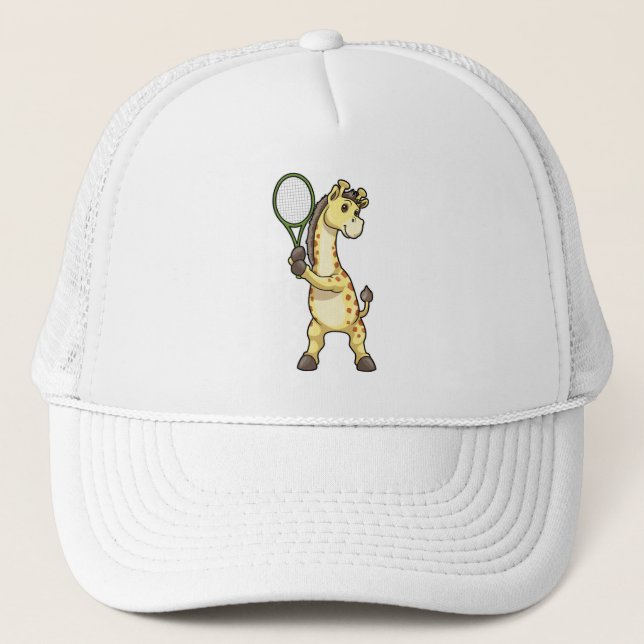 Giraffe at Tennis with Tennis racket Trucker Hat (Front)