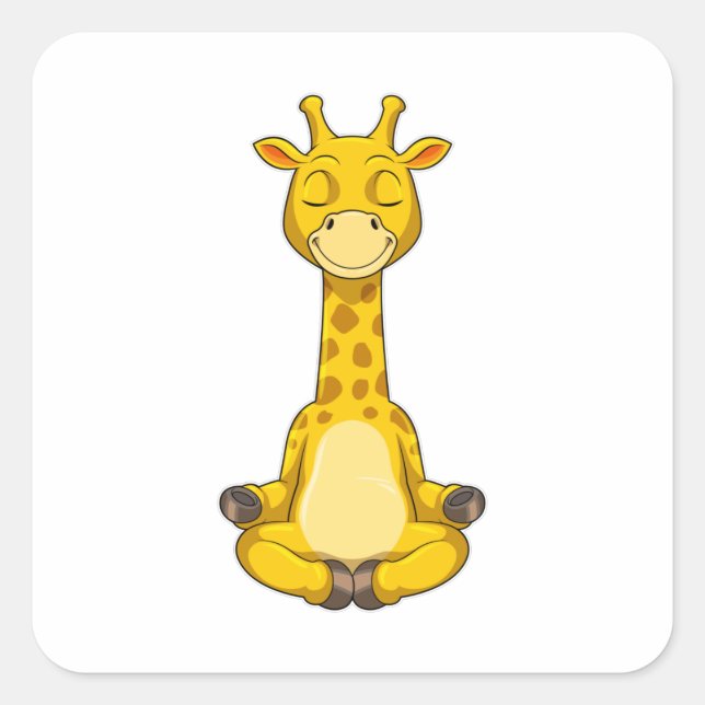 Giraffe at Yoga Meditation Square Sticker (Front)
